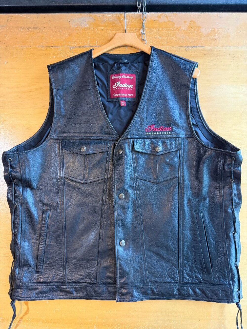 Indian Motorcycle Black Leather Vest 3XL